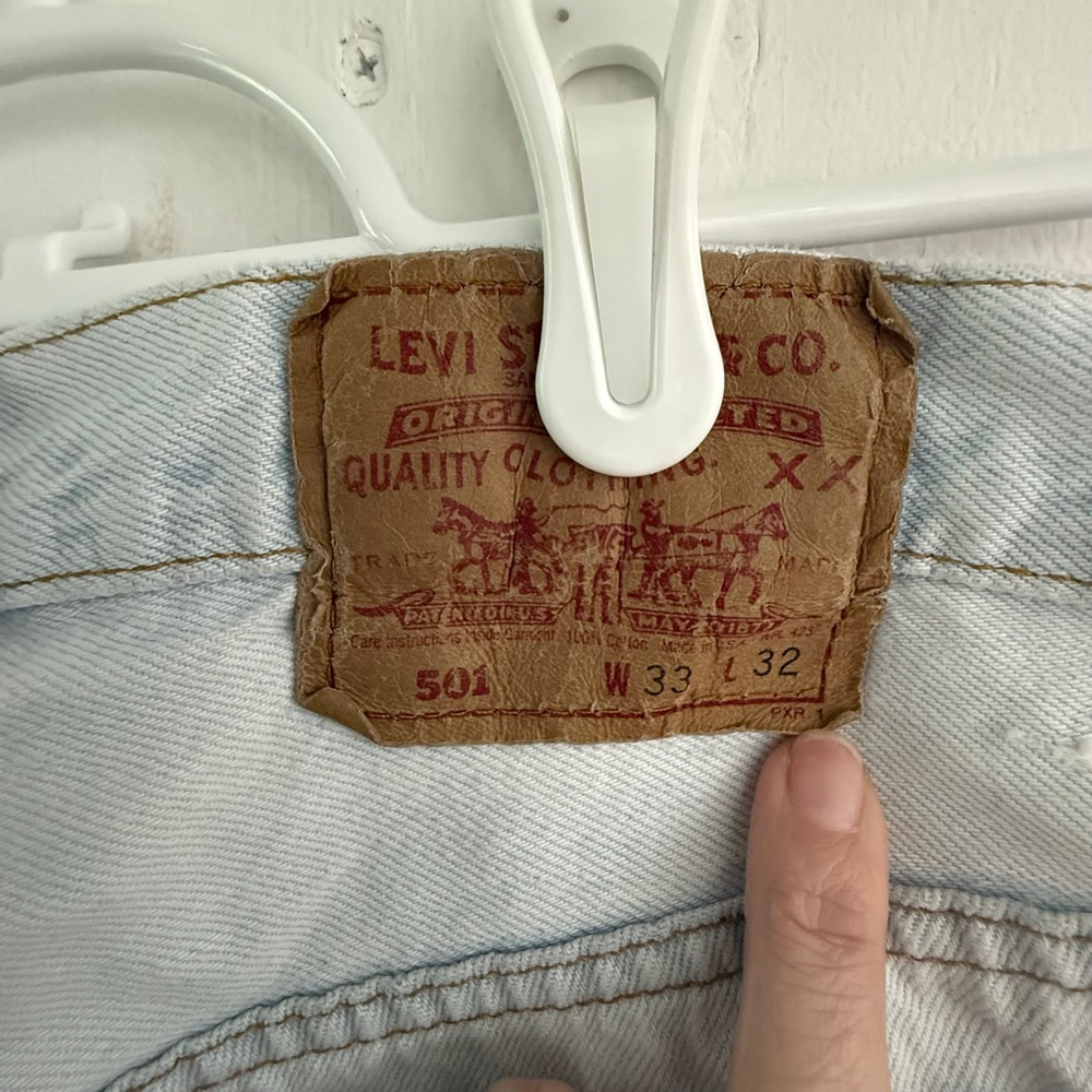 Levi’s 501 Light Wash Cutoff Denim Shorts | Distressed | 32” Waist - Picture 5 of 7